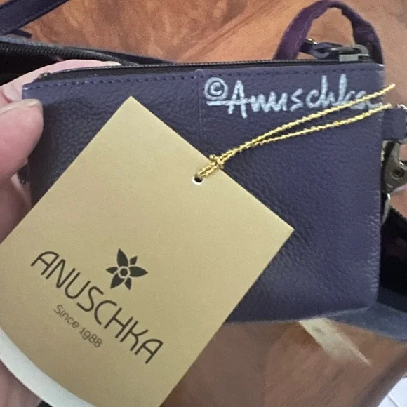 Anuschka Purple Elephant Design Shoulder Bag - Picture 8 of 9